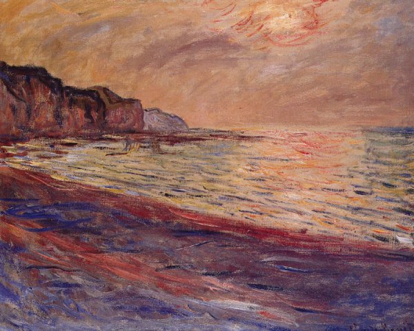 La plage Pourville soleil couchant 1882