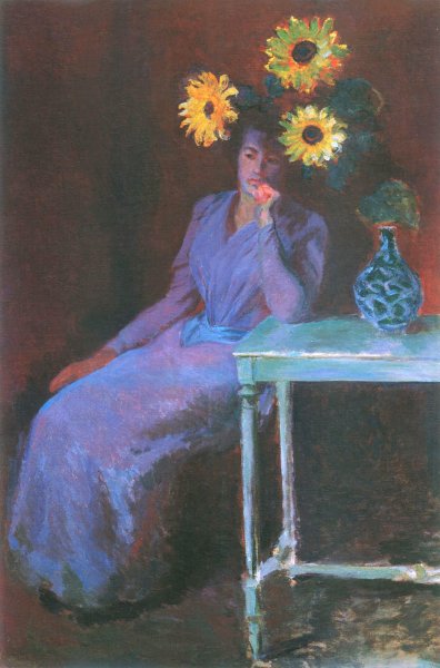 Portrait of Suzanne Hoschede with Sunflowers