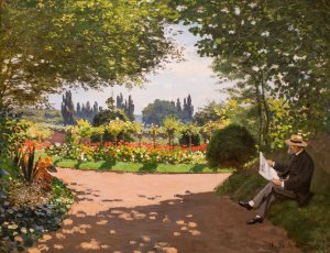 Adolphe Monet Reading in the Garden